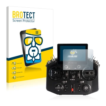 Parte frontal de un envase de producto con el logotipo de la marca BROTECT. Al lado se muestra el dispositivo FrSky Tandem X20