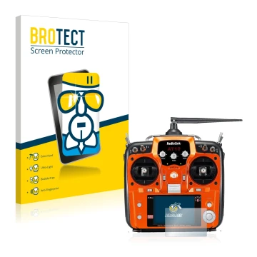 Parte frontal de un envase de producto con el logotipo de la marca BROTECT. Al lado se muestra el dispositivo RadioLink AT10II