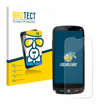 Parte frontal de un envase de producto con el logotipo de la marca BROTECT. Al lado se muestra el dispositivo Brondi Amico XS 