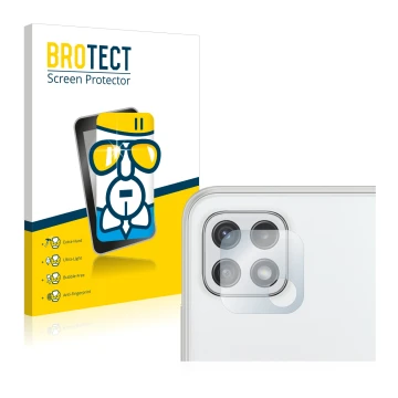 Parte frontal de un envase de producto con el logotipo de la marca BROTECT. Al lado se muestra el dispositivo Samsung Galaxy A