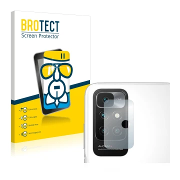 Parte frontal de un envase de producto con el logotipo de la marca BROTECT. Al lado se muestra el dispositivo Xiaomi Redmi 10 