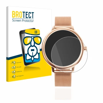 Parte frontal de un envase de producto con el logotipo de la marca BROTECT. Al lado se muestra el dispositivo Naixues Smartwat