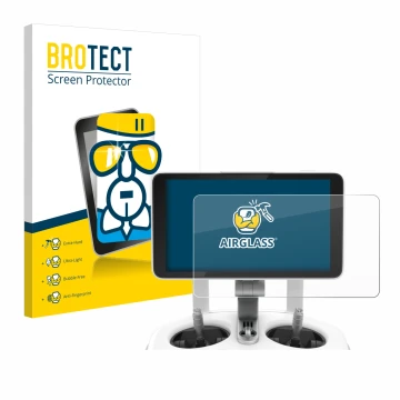 Parte frontal de un envase de producto con el logotipo de la marca BROTECT. Al lado se muestra el dispositivo DJI Phantom 4 Pr