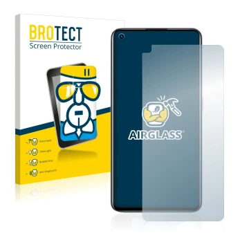 Parte frontal de un envase de producto con el logotipo de la marca BROTECT. Al lado se muestra el dispositivo realme GT Neo 2 