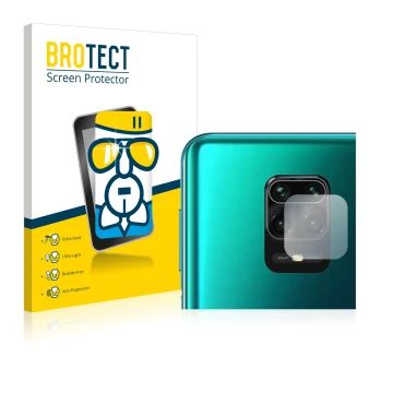 Parte frontal de un envase de producto con el logotipo de la marca BROTECT. Al lado se muestra el dispositivo Xiaomi Redmi Not