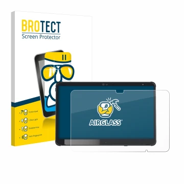 Parte frontal de un envase de producto con el logotipo de la marca BROTECT. Al lado se muestra el dispositivo Fujitsu Stylisti