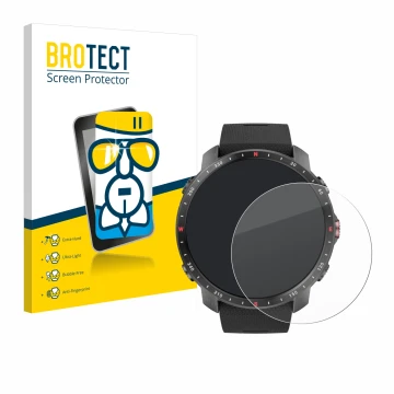 Parte frontal de un envase de producto con el logotipo de la marca BROTECT. Al lado se muestra el dispositivo Polar Grit X Pro