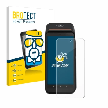 Parte frontal de un envase de producto con el logotipo de la marca BROTECT. Al lado se muestra el dispositivo ingenico Axium D