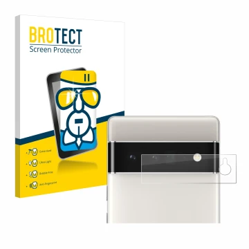 Parte frontal de un envase de producto con el logotipo de la marca BROTECT. Al lado se muestra el dispositivo Google Pixel 6 P