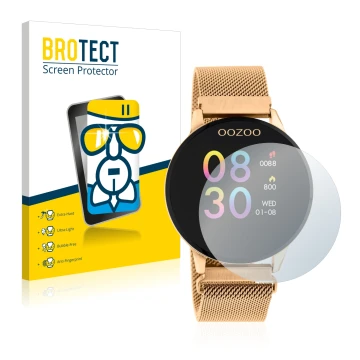 Parte frontal de un envase de producto con el logotipo de la marca BROTECT. Al lado se muestra el dispositivo Oozoo Q00117 con