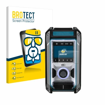 Parte frontal de un envase de producto con el logotipo de la marca BROTECT. Al lado se muestra el dispositivo Makita DMR115 co