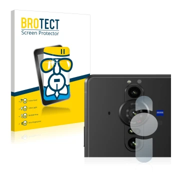 Parte frontal de un envase de producto con el logotipo de la marca BROTECT. Al lado se muestra el dispositivo Sony Xperia Pro-