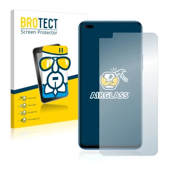 Parte frontal de un envase de producto con el logotipo de la marca BROTECT. Al lado se muestra el dispositivo Honor 50 Lite co