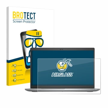 Parte frontal de un envase de producto con el logotipo de la marca BROTECT. Al lado se muestra el dispositivo Dell Latitude 55