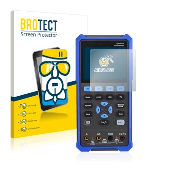 Parte frontal de un envase de producto con el logotipo de la marca BROTECT. Al lado se muestra el dispositivo Owon HDS 200 Ser