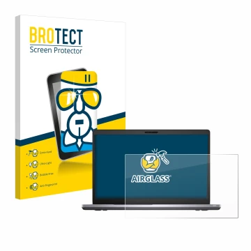 Parte frontal de un envase de producto con el logotipo de la marca BROTECT. Al lado se muestra el dispositivo Dell Latitude 55