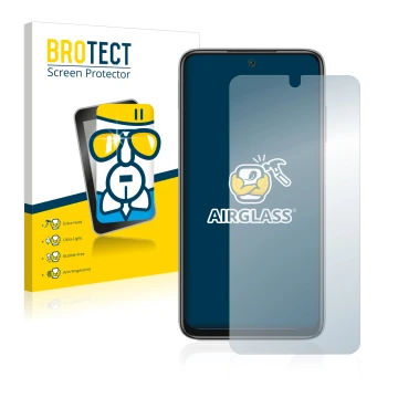 Parte frontal de un envase de producto con el logotipo de la marca BROTECT. Al lado se muestra el dispositivo Xiaomi Redmi Not