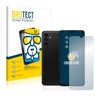 Parte frontal de un envase de producto con el logotipo de la marca BROTECT. Al lado se muestra el dispositivo Samsung Galaxy A