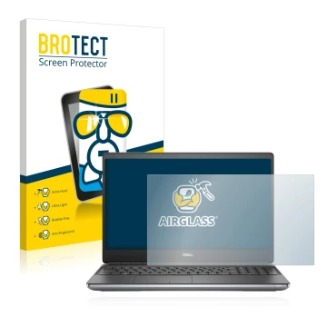 Parte frontal de un envase de producto con el logotipo de la marca BROTECT. Al lado se muestra el dispositivo Dell Precision 7