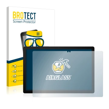Parte frontal de un envase de producto con el logotipo de la marca BROTECT. Al lado se muestra el dispositivo Samsung Galaxy T