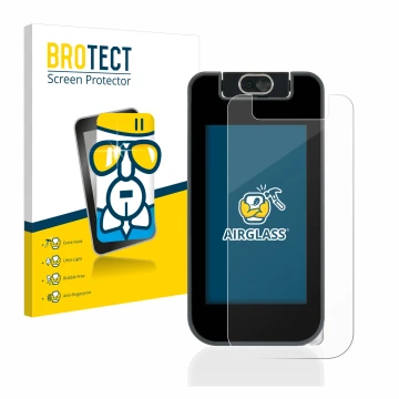 Parte frontal de un envase de producto con el logotipo de la marca BROTECT. Al lado se muestra el dispositivo Vtech Kidicom Ad