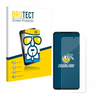 Parte frontal de un envase de producto con el logotipo de la marca BROTECT. Al lado se muestra el dispositivo Xiaomi Redmi Not