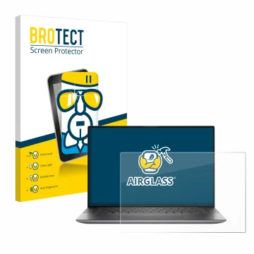 Parte frontal de un envase de producto con el logotipo de la marca BROTECT. Al lado se muestra el dispositivo Dell Precision 5