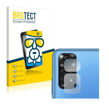 Parte frontal de un envase de producto con el logotipo de la marca BROTECT. Al lado se muestra el dispositivo Xiaomi Redmi Not