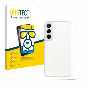 Parte frontal de un envase de producto con el logotipo de la marca BROTECT. Al lado se muestra el dispositivo Samsung Galaxy S
