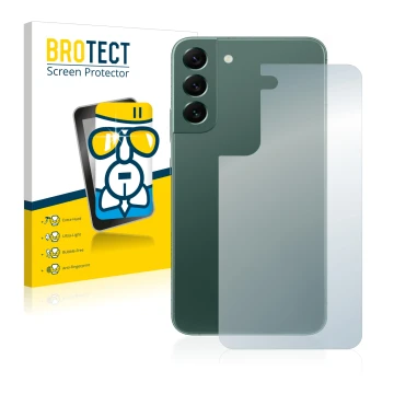 Parte frontal de un envase de producto con el logotipo de la marca BROTECT. Al lado se muestra el dispositivo Samsung Galaxy S