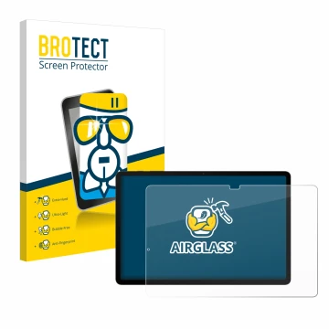 Parte frontal de un envase de producto con el logotipo de la marca BROTECT. Al lado se muestra el dispositivo Samsung Galaxy T
