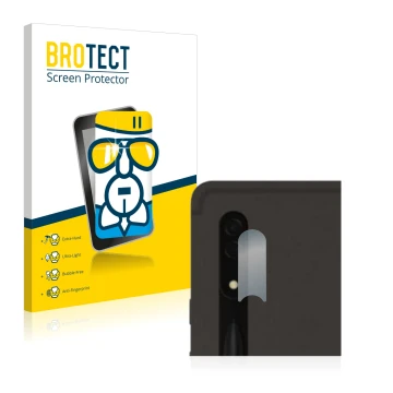 Parte frontal de un envase de producto con el logotipo de la marca BROTECT. Al lado se muestra el dispositivo Samsung Galaxy T
