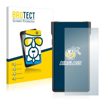 Parte frontal de un envase de producto con el logotipo de la marca BROTECT. Al lado se muestra el dispositivo Sony Walkman NW-