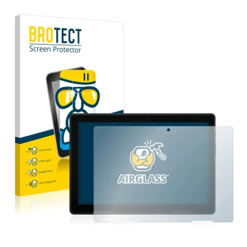 Parte frontal de un envase de producto con el logotipo de la marca BROTECT. Al lado se muestra el dispositivo MEDION Lifetab E