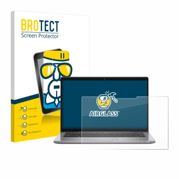 Parte frontal de un envase de producto con el logotipo de la marca BROTECT. Al lado se muestra el dispositivo Dell Latitude 73