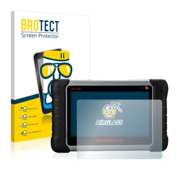 Parte frontal de un envase de producto con el logotipo de la marca BROTECT. Al lado se muestra el dispositivo Autel MaxiPRO MP