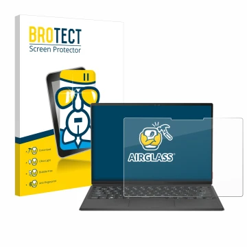 Parte frontal de un envase de producto con el logotipo de la marca BROTECT. Al lado se muestra el dispositivo ASUS Rog Flow Z1