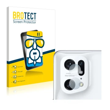 Parte frontal de un envase de producto con el logotipo de la marca BROTECT. Al lado se muestra el dispositivo Oppo Find X5 Pro