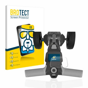 Parte frontal de un envase de producto con el logotipo de la marca BROTECT. Al lado se muestra el dispositivo PowaKaddy FX5 2.