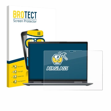 Parte frontal de un envase de producto con el logotipo de la marca BROTECT. Al lado se muestra el dispositivo Lenovo ThinkPad 