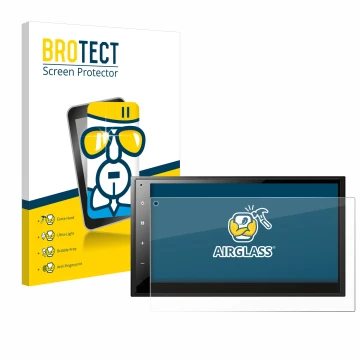 Parte frontal de un envase de producto con el logotipo de la marca BROTECT. Al lado se muestra el dispositivo Pioneer DMH-A340