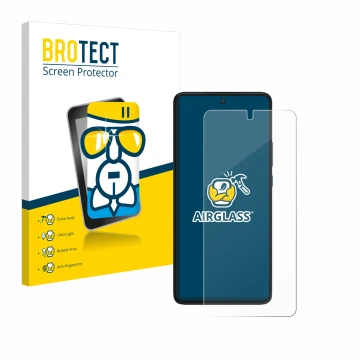 Parte frontal de un envase de producto con el logotipo de la marca BROTECT. Al lado se muestra el dispositivo Motorola Edge 30