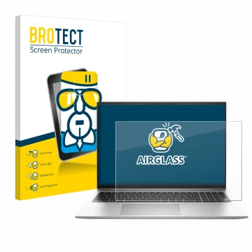 Parte frontal de un envase de producto con el logotipo de la marca BROTECT. Al lado se muestra el dispositivo HP EliteBook 840