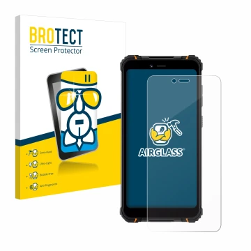 Parte frontal de un envase de producto con el logotipo de la marca BROTECT. Al lado se muestra el dispositivo Hotwav T5 Pro co