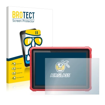 Parte frontal de un envase de producto con el logotipo de la marca BROTECT. Al lado se muestra el dispositivo Launch X-431 Pro