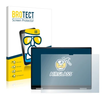 Parte frontal de un envase de producto con el logotipo de la marca BROTECT. Al lado se muestra el dispositivo Dell Inspiron 16