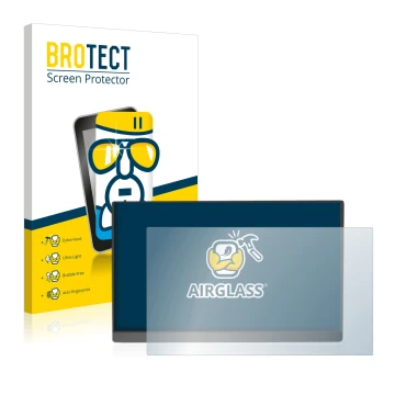 Parte frontal de un envase de producto con el logotipo de la marca BROTECT. Al lado se muestra el dispositivo Arzopa 15.6