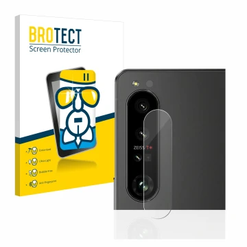 Parte frontal de un envase de producto con el logotipo de la marca BROTECT. Al lado se muestra el dispositivo Sony Xperia 1 IV