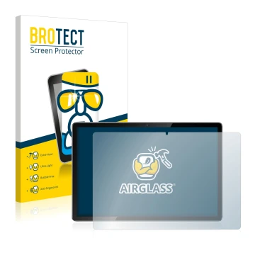 Parte frontal de un envase de producto con el logotipo de la marca BROTECT. Al lado se muestra el dispositivo Blackview Tab 12