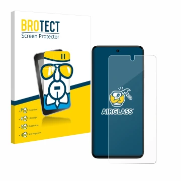 Parte frontal de un envase de producto con el logotipo de la marca BROTECT. Al lado se muestra el dispositivo Motorola Moto G8